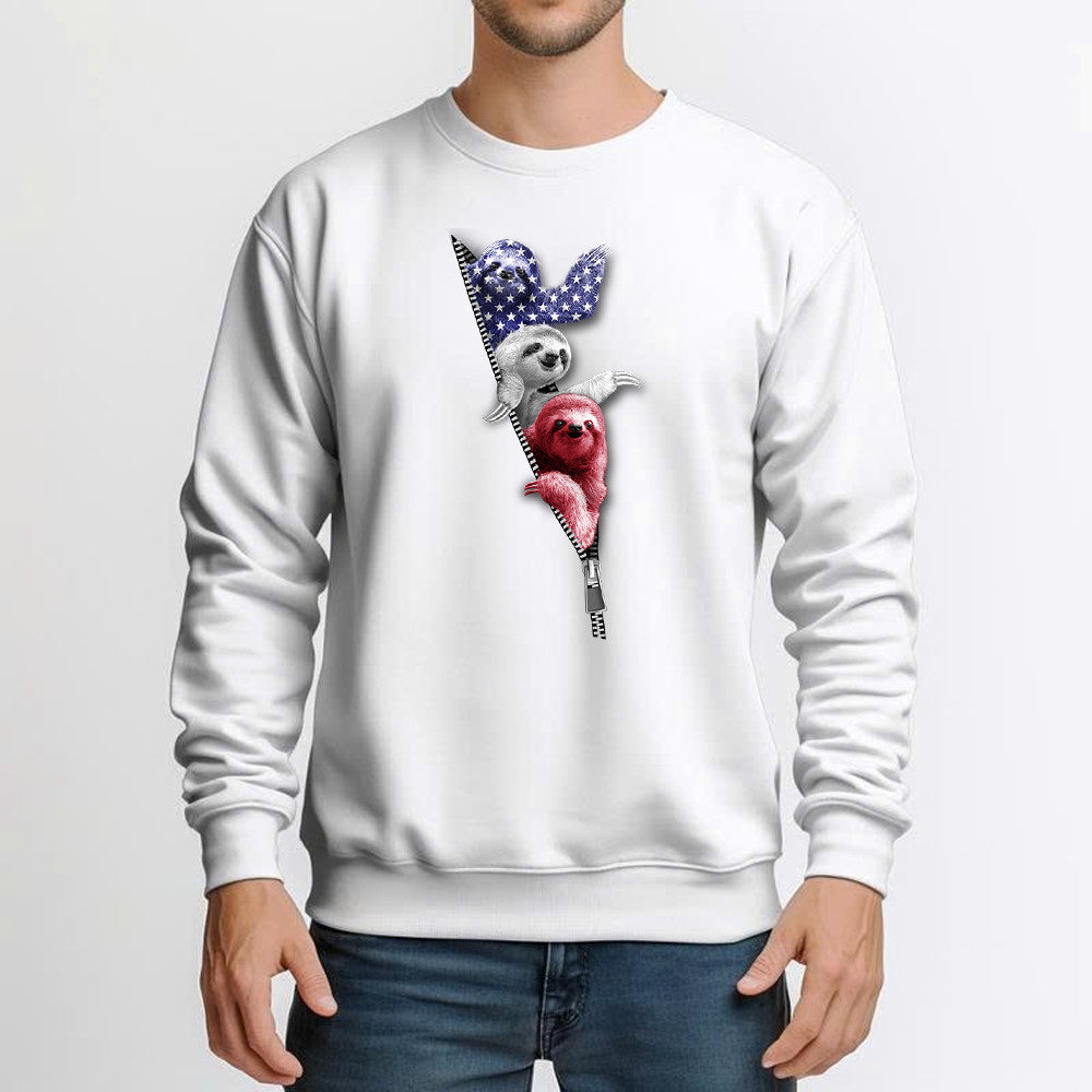 Three Sloths American Sweatshirt Patriotic Cute Sloths Tee Shirt 4Th Of July Gift For Siblings