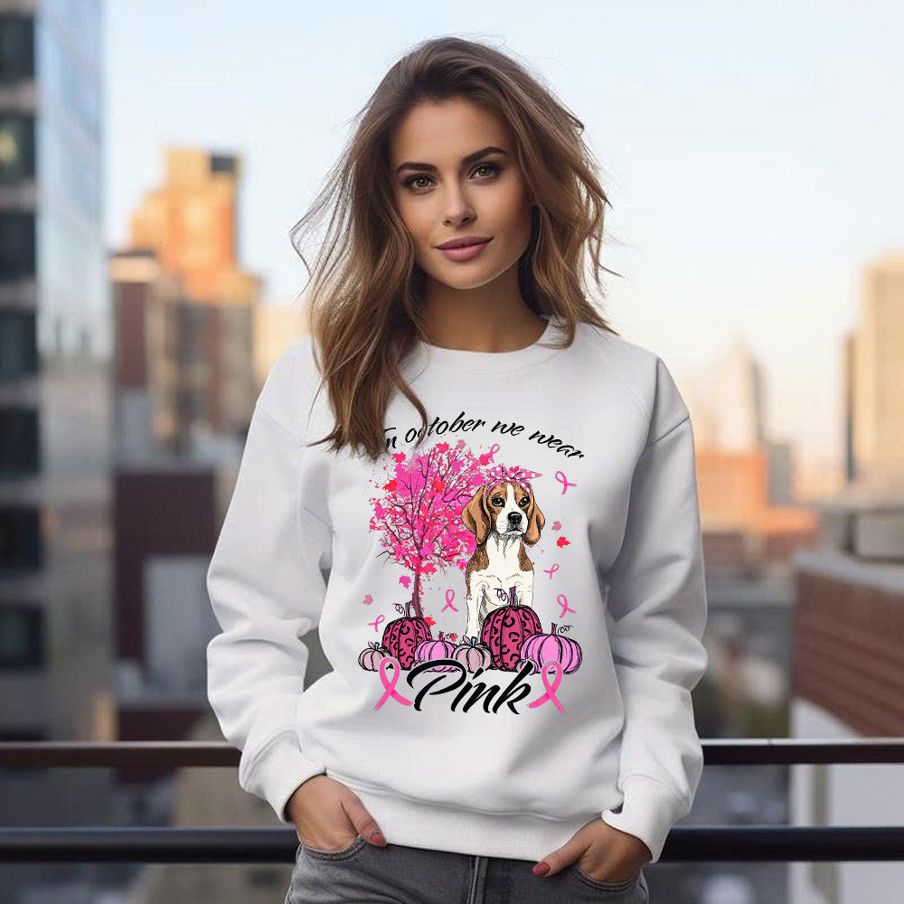 Beagle In October We Wear Pink Breast Cancer Awareness Sweatshirt Apparel Gifts For Beagle Lovers