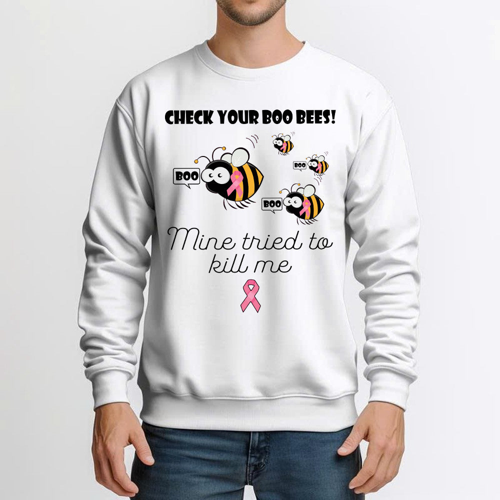 Check Your Boo Bees Sweatshirt Breast Cancer Ribbon Funny Bee Shirts Gift For Patients