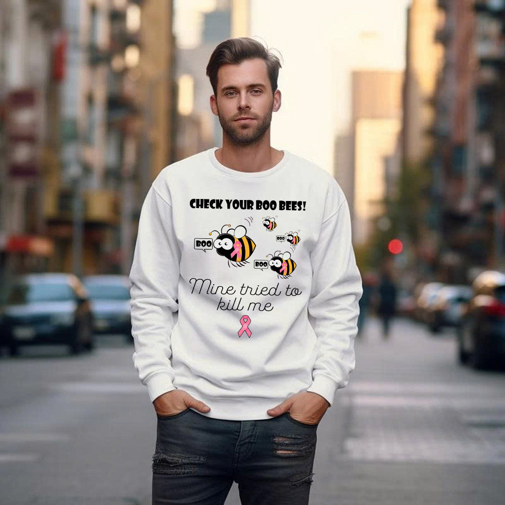 Check Your Boo Bees Sweatshirt Breast Cancer Ribbon Funny Bee Shirts Gift For Patients