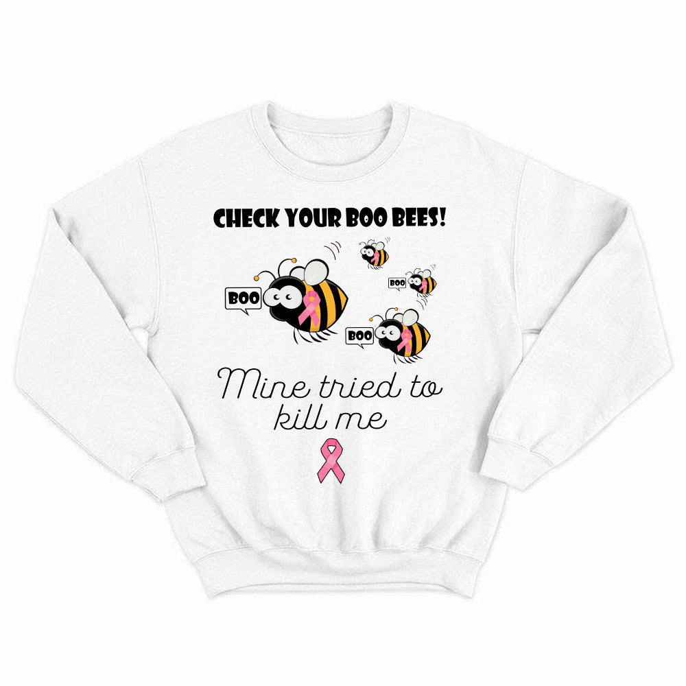 Check Your Boo Bees Sweatshirt Breast Cancer Ribbon Funny Bee Shirts Gift For Patients