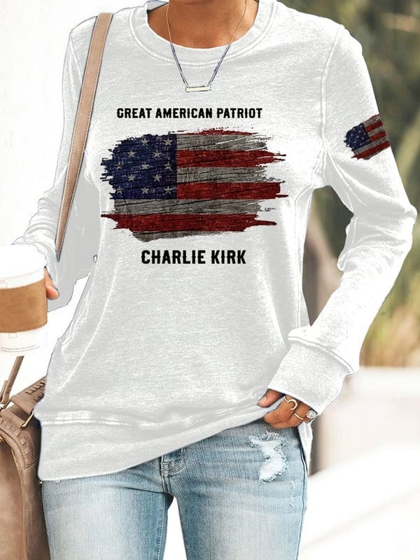 Charlie Kirk Great American Patriot Women's Sweatshirt C.K. American Flag TPUSA Merch