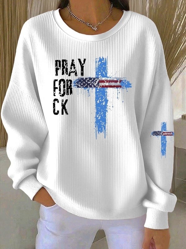 Charlie Kirk Sweatshirt Women's Holy Cross Pray For CK Faith Gift For Kirk Supporters