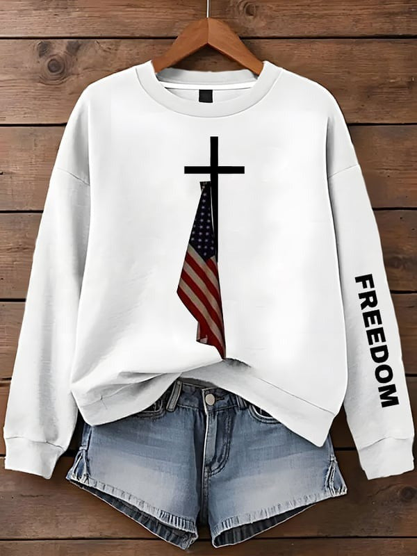 Charlie Kirk Freedom Sweatshirt Holy Cross And American Flag Faith Gift For Patriots