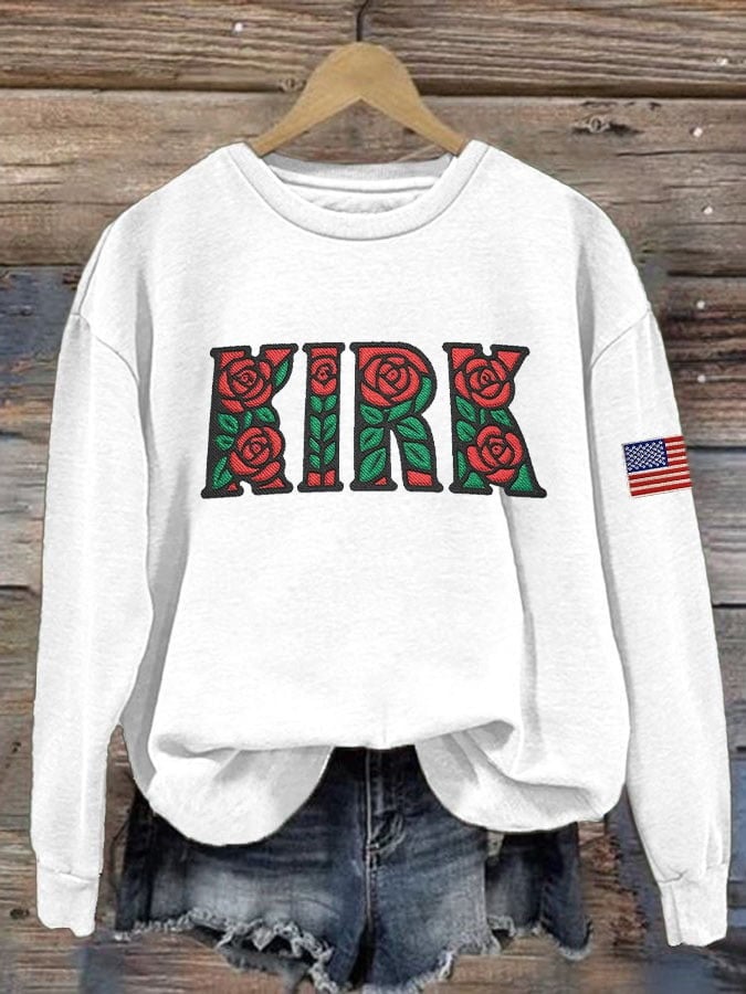 Charlie Kirk Sweatshirt Women's Retro Rose Kirk Tribute To Charlie Kirk Apparel