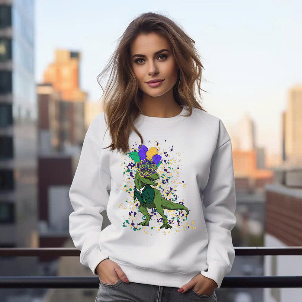 T-Rex Dinosaur Mardi Gras Sweatshirt Themed Mardi Gras Gift Ideas For Him