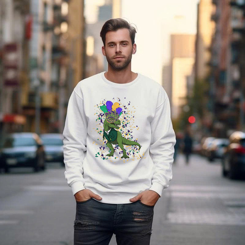 T-Rex Dinosaur Mardi Gras Sweatshirt Themed Mardi Gras Gift Ideas For Him