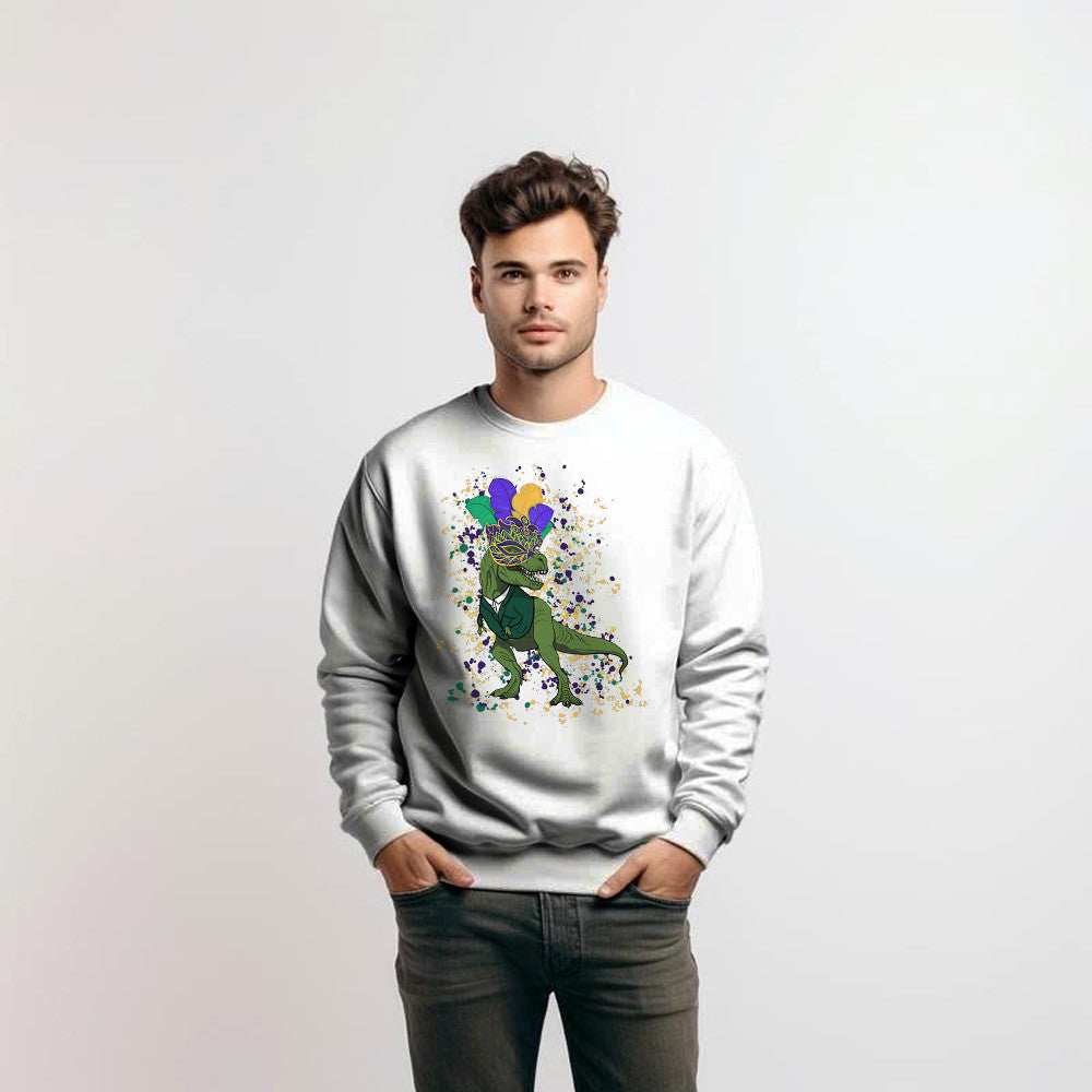 T-Rex Dinosaur Mardi Gras Sweatshirt Themed Mardi Gras Gift Ideas For Him