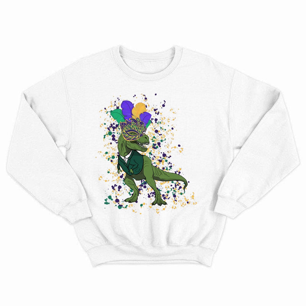 T-Rex Dinosaur Mardi Gras Sweatshirt Themed Mardi Gras Gift Ideas For Him