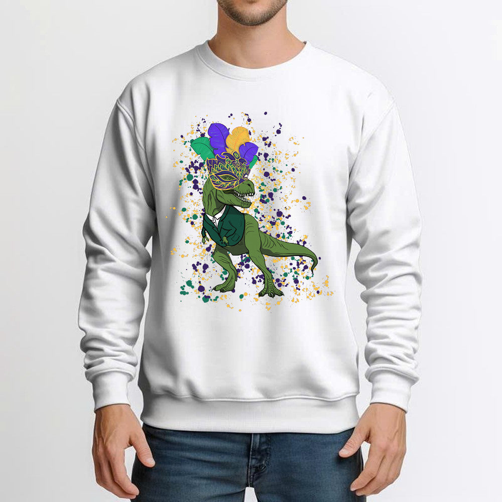 T-Rex Dinosaur Mardi Gras Sweatshirt Themed Mardi Gras Gift Ideas For Him