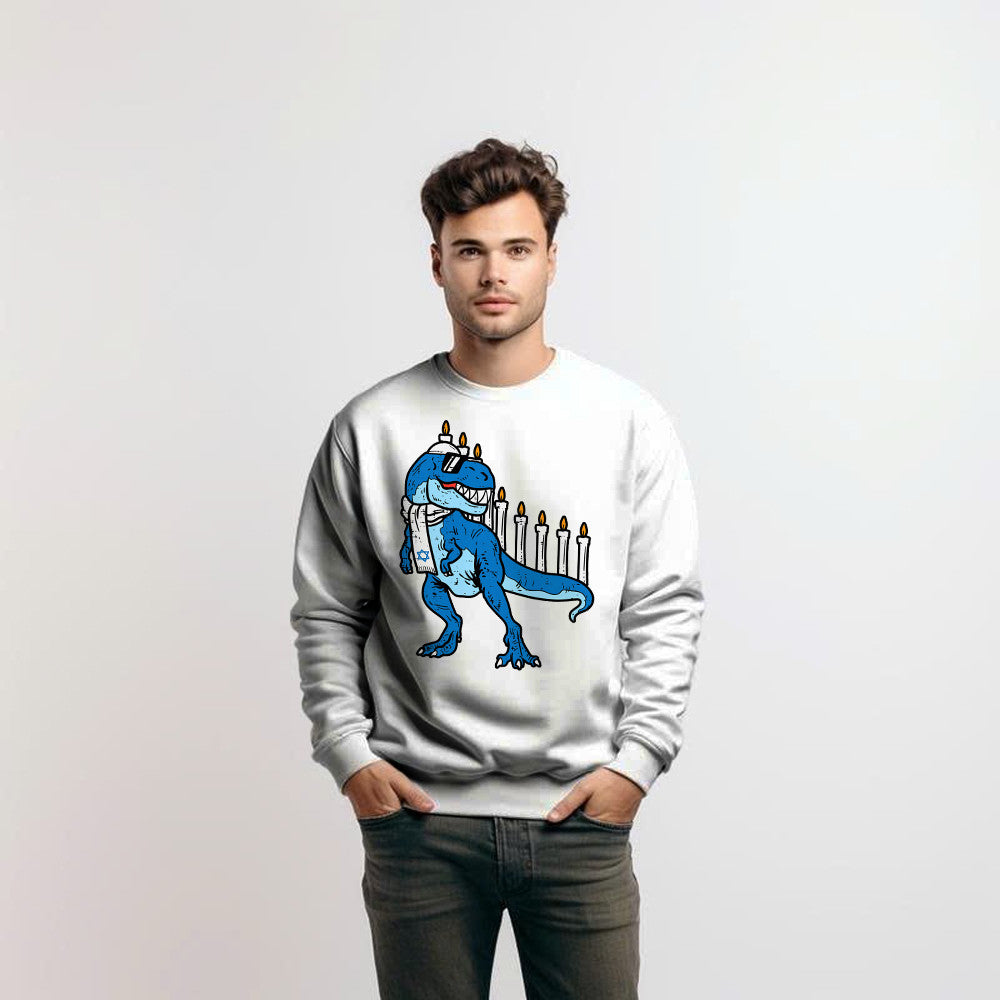 T-Rex Dinosaur Menorah Hanukkah Jewish Boys Sweatshirt Jewish Birthday Gifts For Boys