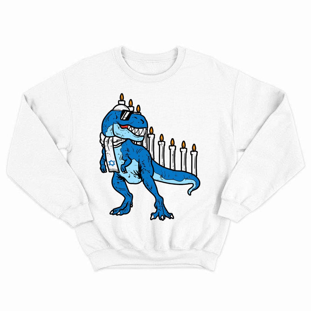 T-Rex Dinosaur Menorah Hanukkah Jewish Boys Sweatshirt Jewish Birthday Gifts For Boys