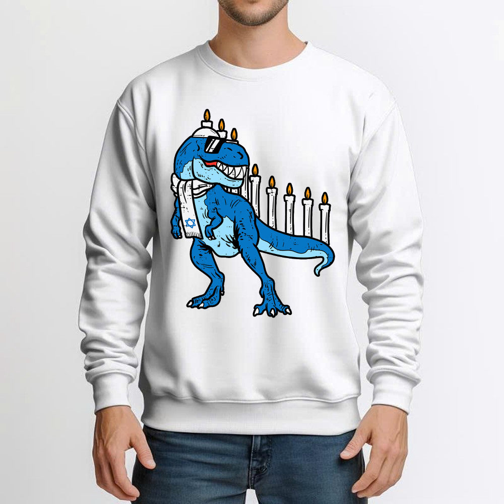 T-Rex Dinosaur Menorah Hanukkah Jewish Boys Sweatshirt Jewish Birthday Gifts For Boys