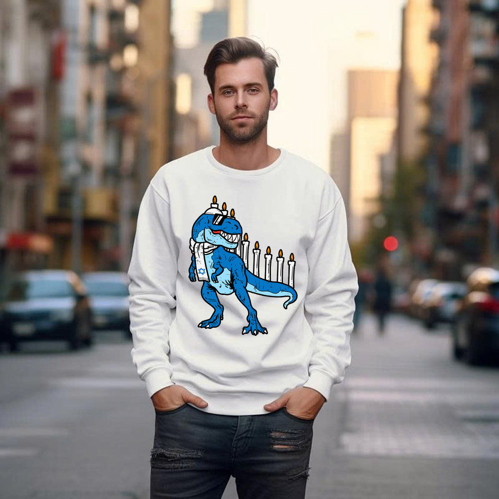 T-Rex Dinosaur Menorah Hanukkah Jewish Boys Sweatshirt Jewish Birthday Gifts For Boys
