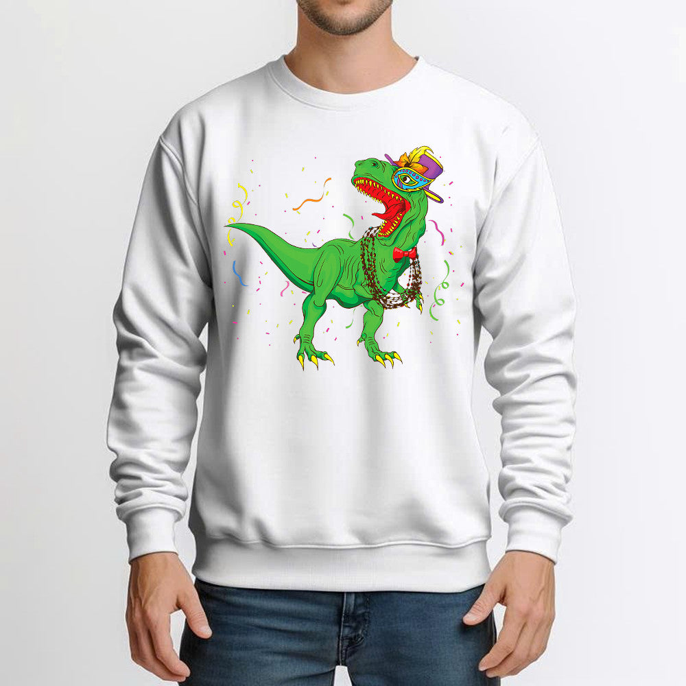 T-Rex Mardi Gras Shirt Dinosaur Lovers Party Sweatshirt Mardi Gras Themed Gifts