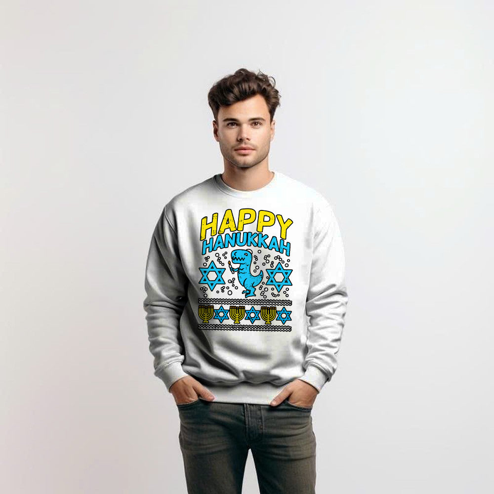 T-Rex Dinosaur Happy Hanukkah Jewish Sweatshirt Jewish Birthday Gifts For Boys