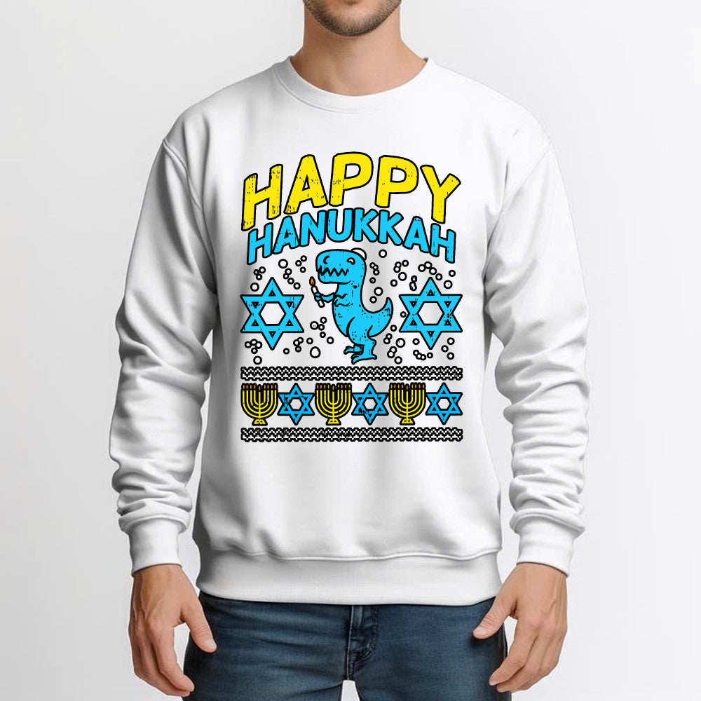 T-Rex Dinosaur Happy Hanukkah Jewish Sweatshirt Jewish Birthday Gifts For Boys