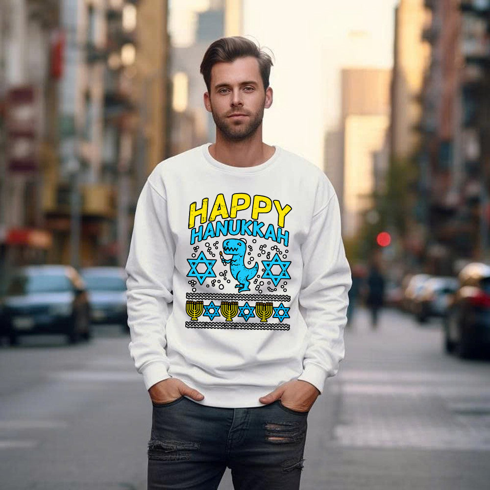 T-Rex Dinosaur Happy Hanukkah Jewish Sweatshirt Jewish Birthday Gifts For Boys