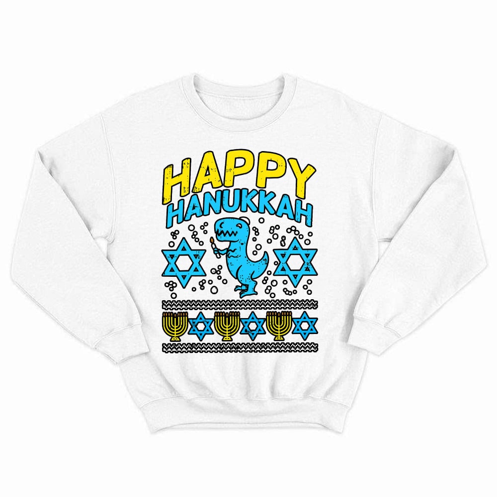 T-Rex Dinosaur Happy Hanukkah Jewish Sweatshirt Jewish Birthday Gifts For Boys