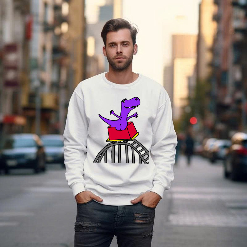 T-Rex Riding Roller Coaster Sweatshirt Funny Cute Graphic Tee Shirt Apparel Gifts For Him