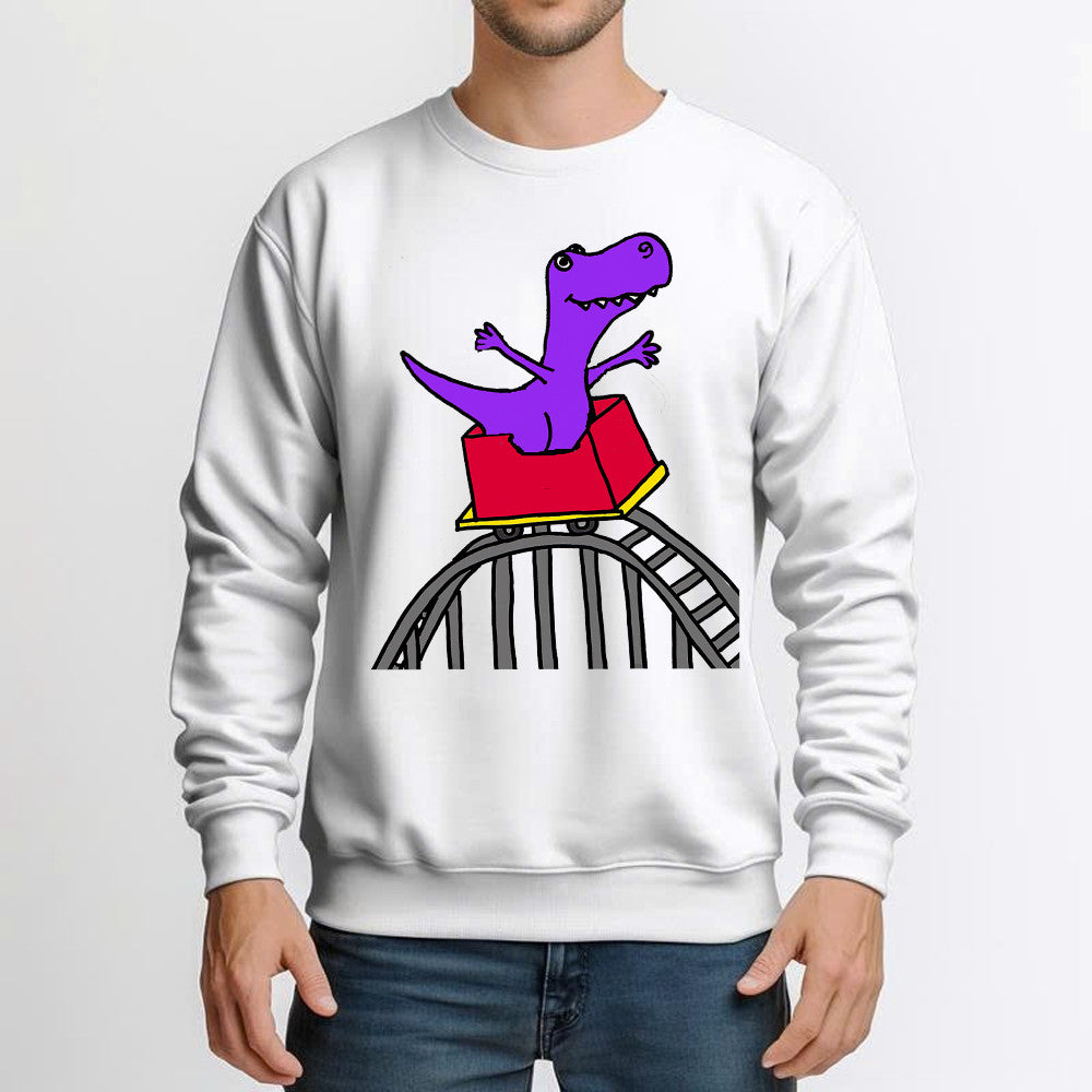 T-Rex Riding Roller Coaster Sweatshirt Funny Cute Graphic Tee Shirt Apparel Gifts For Him