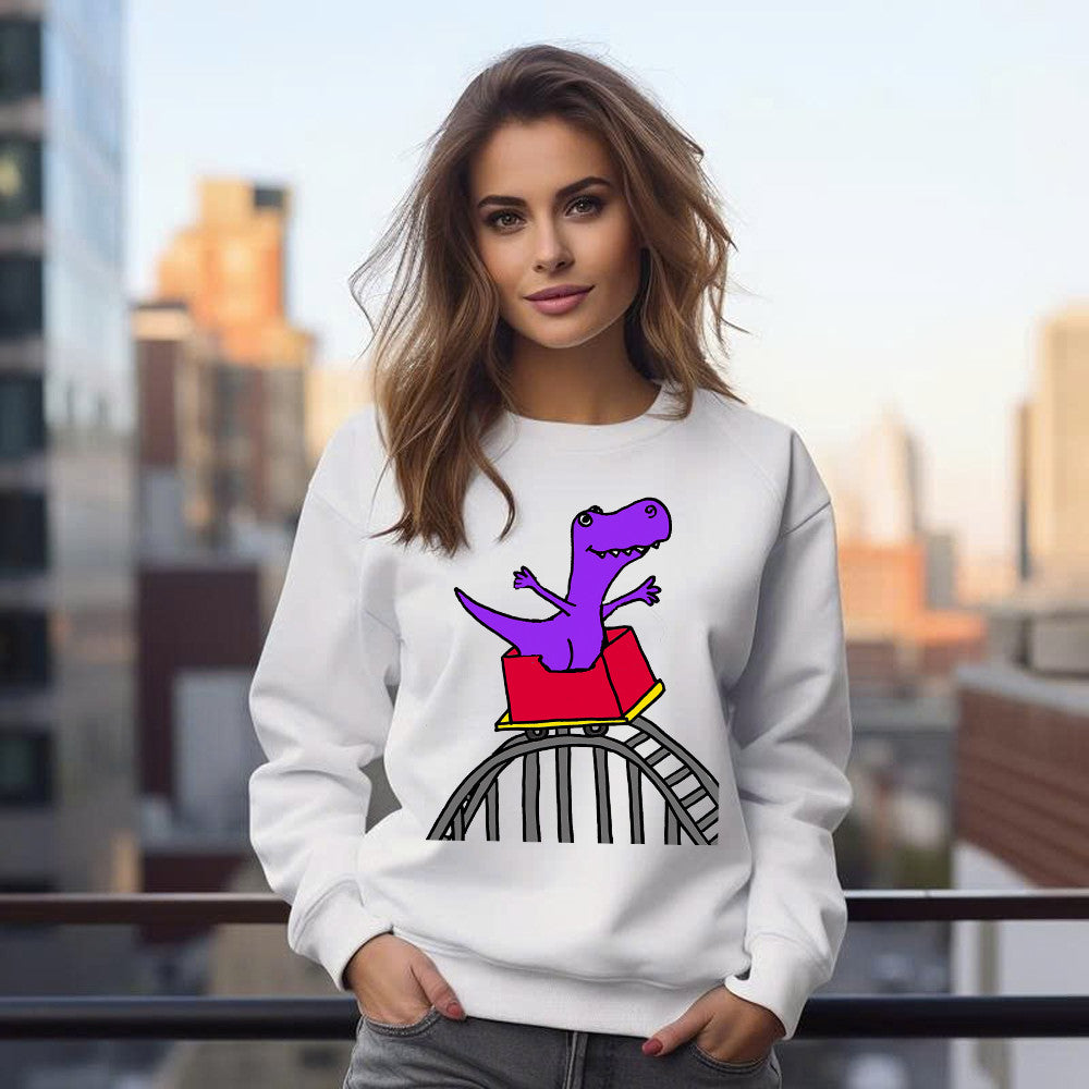 T-Rex Riding Roller Coaster Sweatshirt Funny Cute Graphic Tee Shirt Apparel Gifts For Him