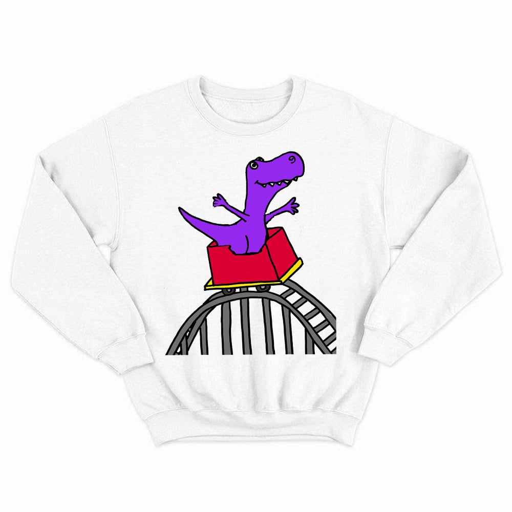 T-Rex Riding Roller Coaster Sweatshirt Funny Cute Graphic Tee Shirt Apparel Gifts For Him