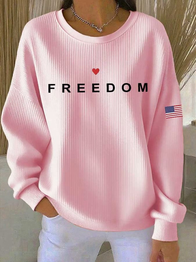 Freedom America Flag Women's Sweatshirt Patriotic Graphic Heart Present Ideas