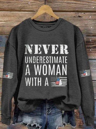 Never Underestimate A Woman Sweatshirt With A DD-214 Veterans Day Ideas Merch