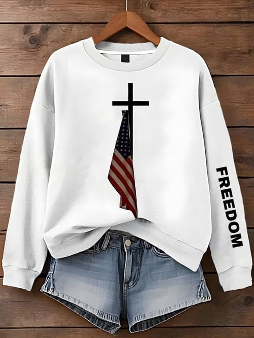 Charlie Kirk Freedom Sweatshirt American Flag Holy Cross Violence Against Charlie Kirk Gifts