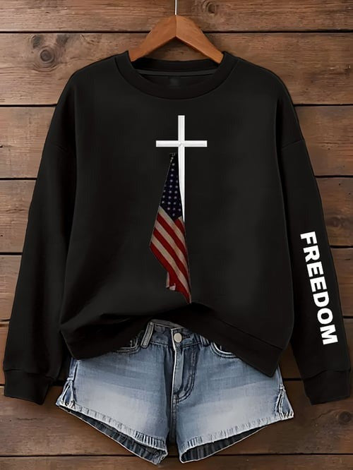 Charlie Kirk Freedom Sweatshirt American Flag Holy Cross Violence Against Charlie Kirk Gifts