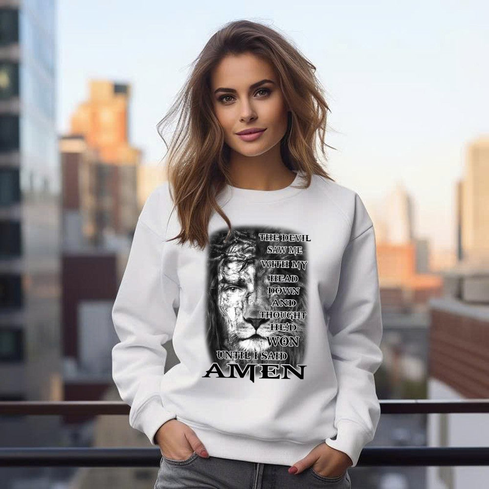 Jesus Lion Shirt Christian The Devil Saw Me With My Head Down Until I Said Amen Sweatshirt