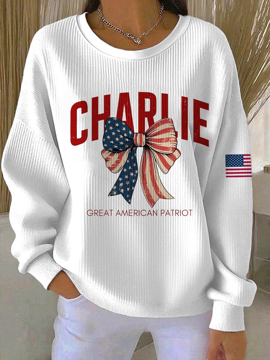 Charlie Kirk Sweatshirt Bow Great American Patriot Freedom Clothing Merch For Supporters