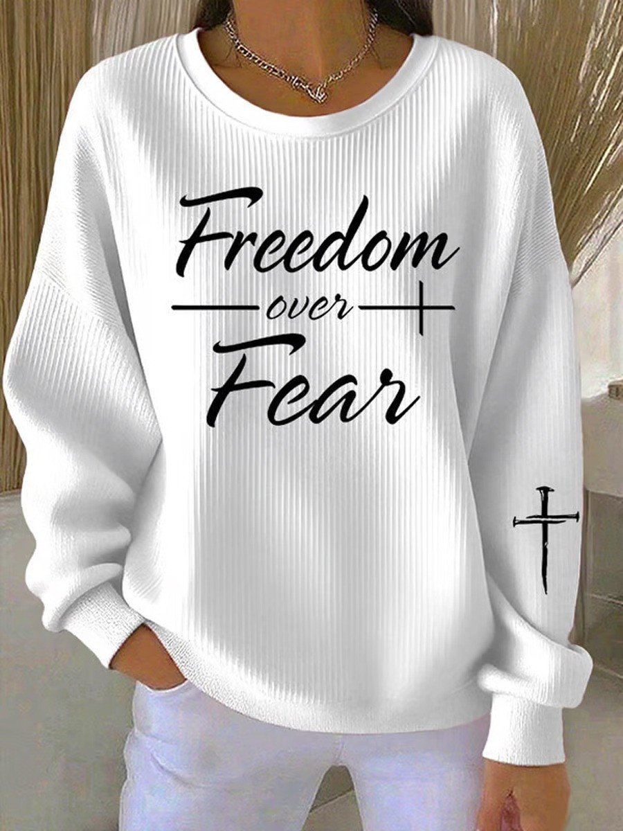Charlie Kirk Women's Sweatshirt Cross Freedom Over Fear Patriotic Christian Freedom Gifts
