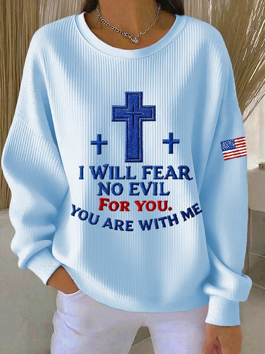 Charlie Kirk Women's Sweatshirt Cross I Will Fear No Evil For You USA Flag Apparel Gifts