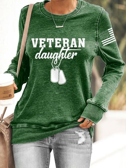 United States Veteran Women's Sweatshirt Proud Veteran Daughter American Flag Gifts For Her