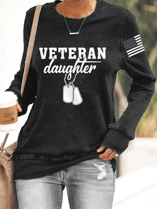 United States Veteran Women's Sweatshirt Proud Veteran Daughter American Flag Gifts For Her