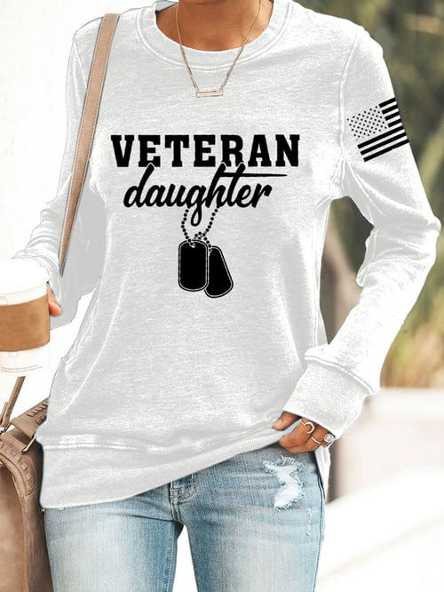 United States Veteran Women's Sweatshirt Proud Veteran Daughter American Flag Gifts For Her