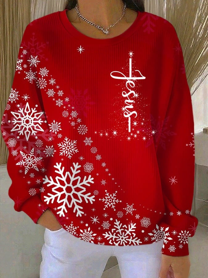 Christmas Jesus Sweatshirt Snowflake Christian Religious Apparel Presents For Her