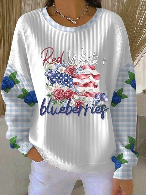 Red White and Blueberries Sweatshirt Funny 4th Of July USA Flag Clothing Presents For Her