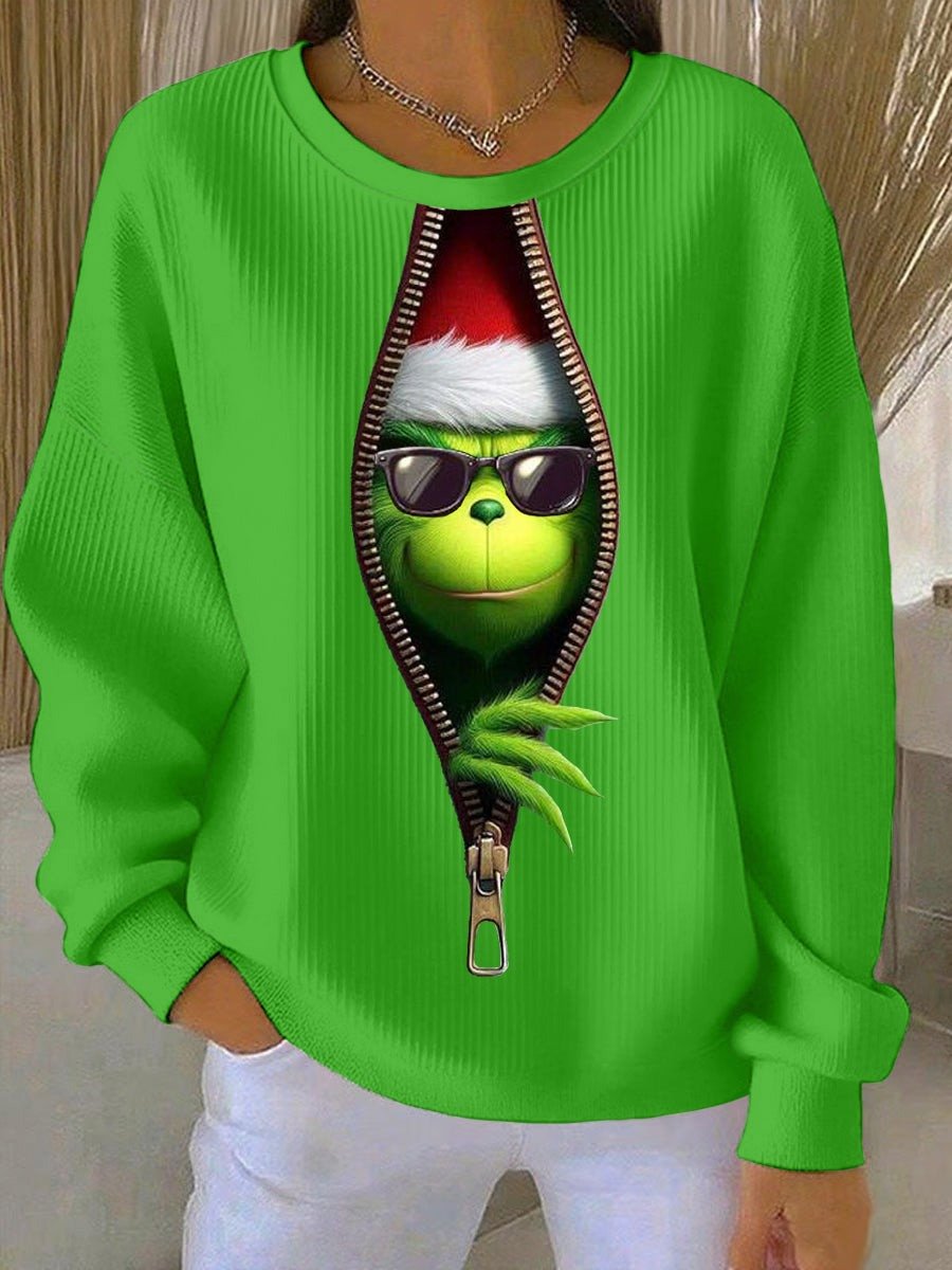 Funny Green Christmas Character Sweatshirt Funny Cartoon Character Outfit Xmas Gifts
