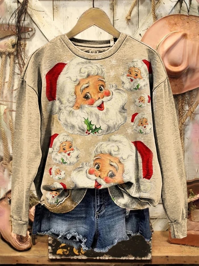Christmas Santa Claus Face Sweatshirt Cute Clothing Xmas Presents For Friends