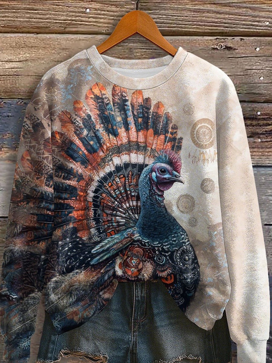 Peacock Thanksgiving Turkey Sweatshirt Tribal Pattern Thanksgiving Animal Gifts Apparel