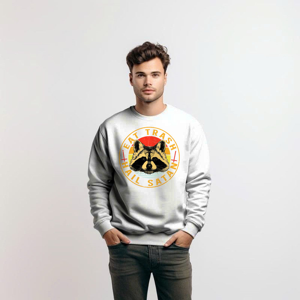 Eat Trash Hail Satan Shirt Racoon Graphic Retro Sweatshirt Design Gift For Him