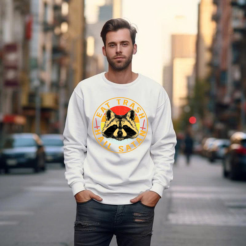 Eat Trash Hail Satan Shirt Racoon Graphic Retro Sweatshirt Design Gift For Him