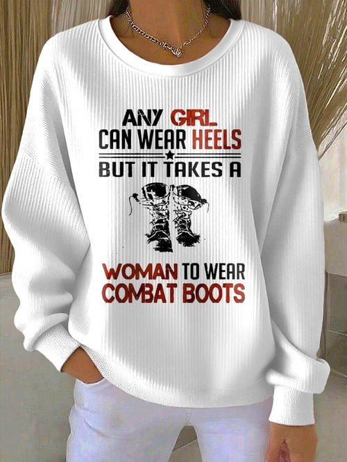 US Veteran Women's Sweatshirt Boots Soldier Woman To Wear Combat Boots Gifts For Patriots