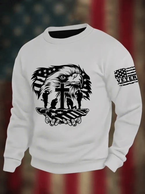 US Veteran Sweatshirt Eagle Cross And Soldier American Flag Christian Patriotic Gifts