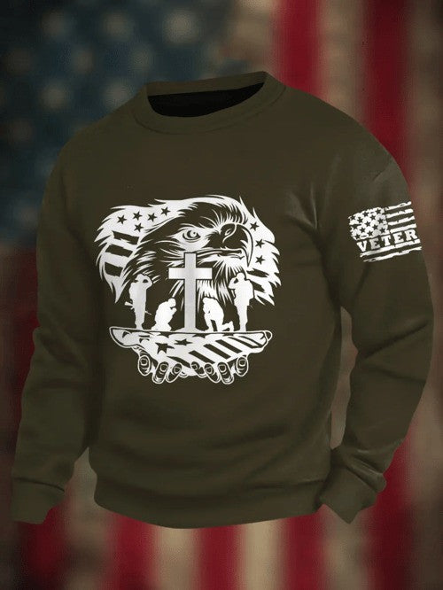 US Veteran Sweatshirt Eagle Cross And Soldier American Flag Christian Patriotic Gifts