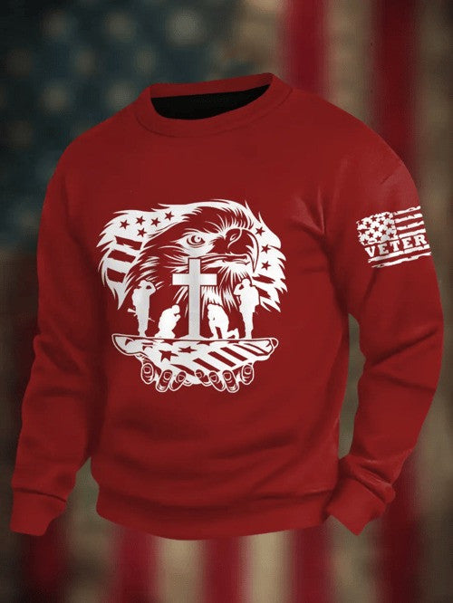 US Veteran Sweatshirt Eagle Cross And Soldier American Flag Christian Patriotic Gifts