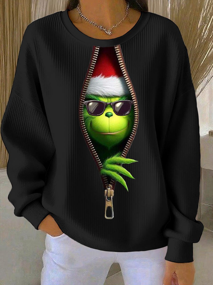 Funny Green Christmas Character Sweatshirt Funny Cartoon Character Outfit Xmas Gifts